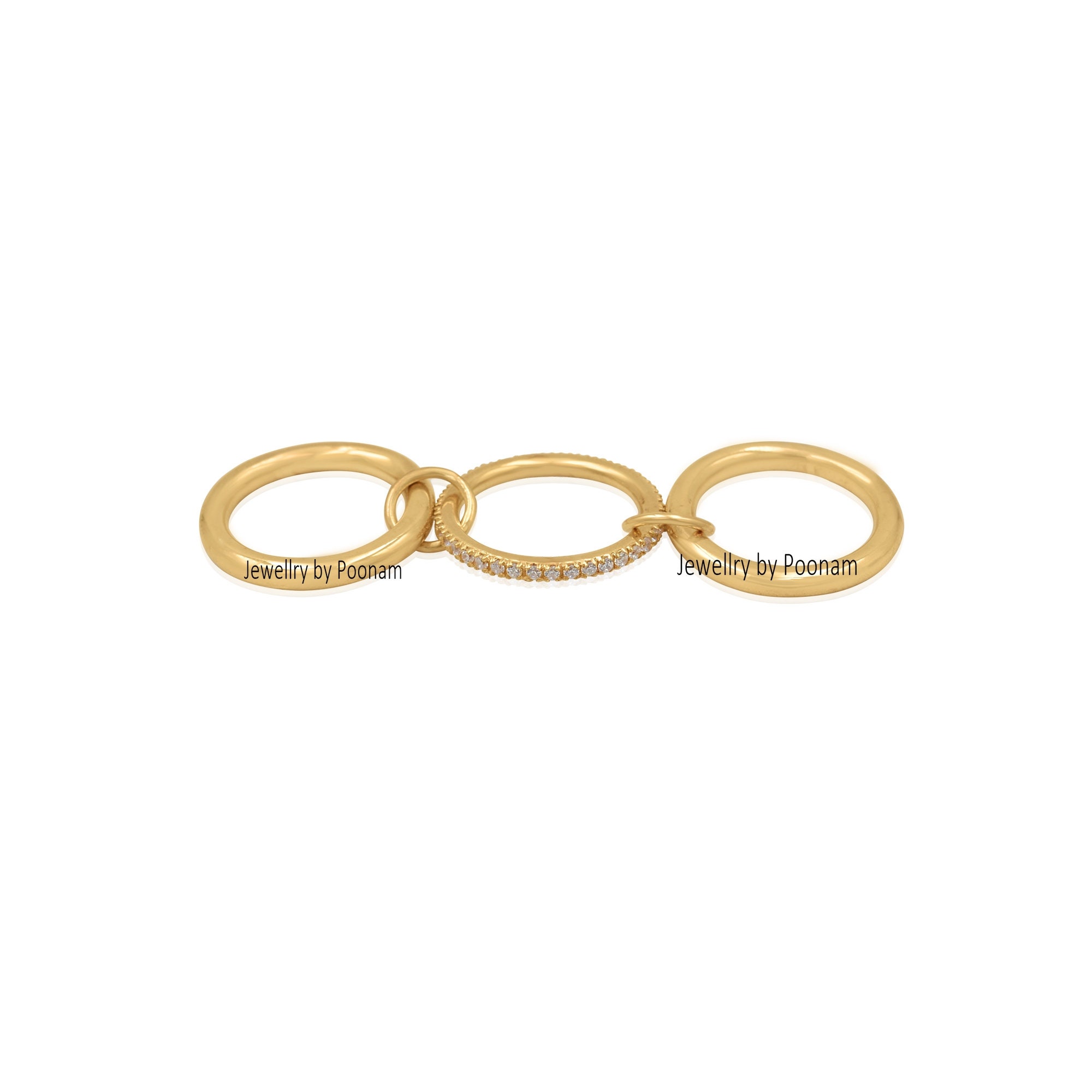 14K Gold-Plated Multi-Link Connected Ring; Chunky Gold Connector Band Ring - View 4 - Jewelry By Poonam | SKU: PJR820- 2/26