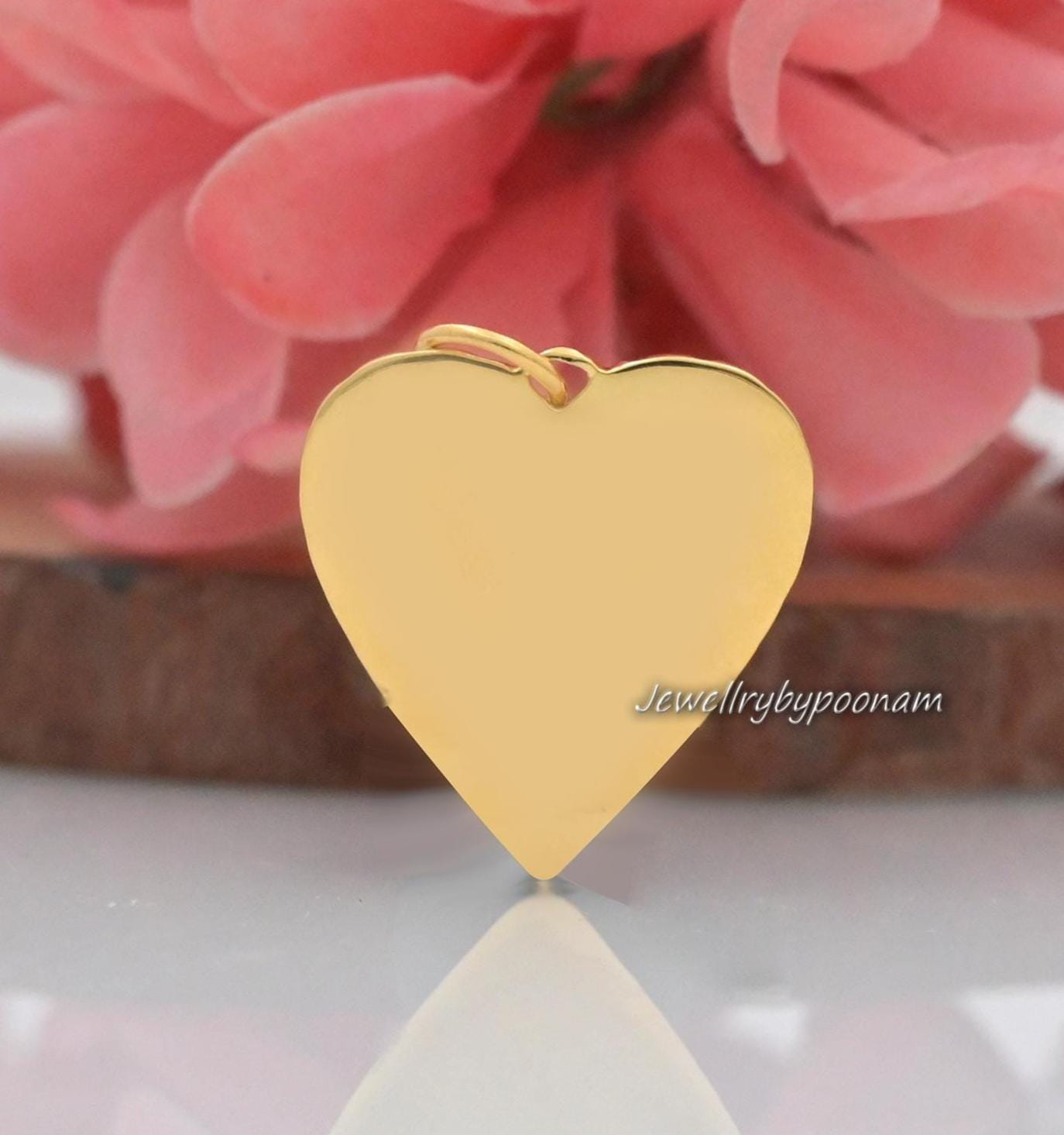 14K Gold Fluted Heart Pendant: Moissanite Diamond Charm, 30mm - View 2 - Jewelry By Poonam | SKU: PJP4651-SLYGMN-25M 2/26