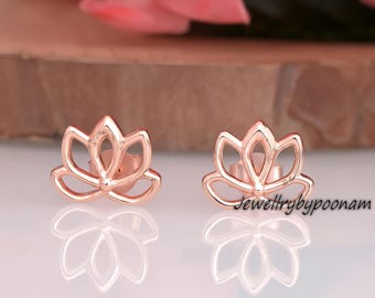 Sterling Silver Lotus Flower Earrings: Yoga Studs Jewelry