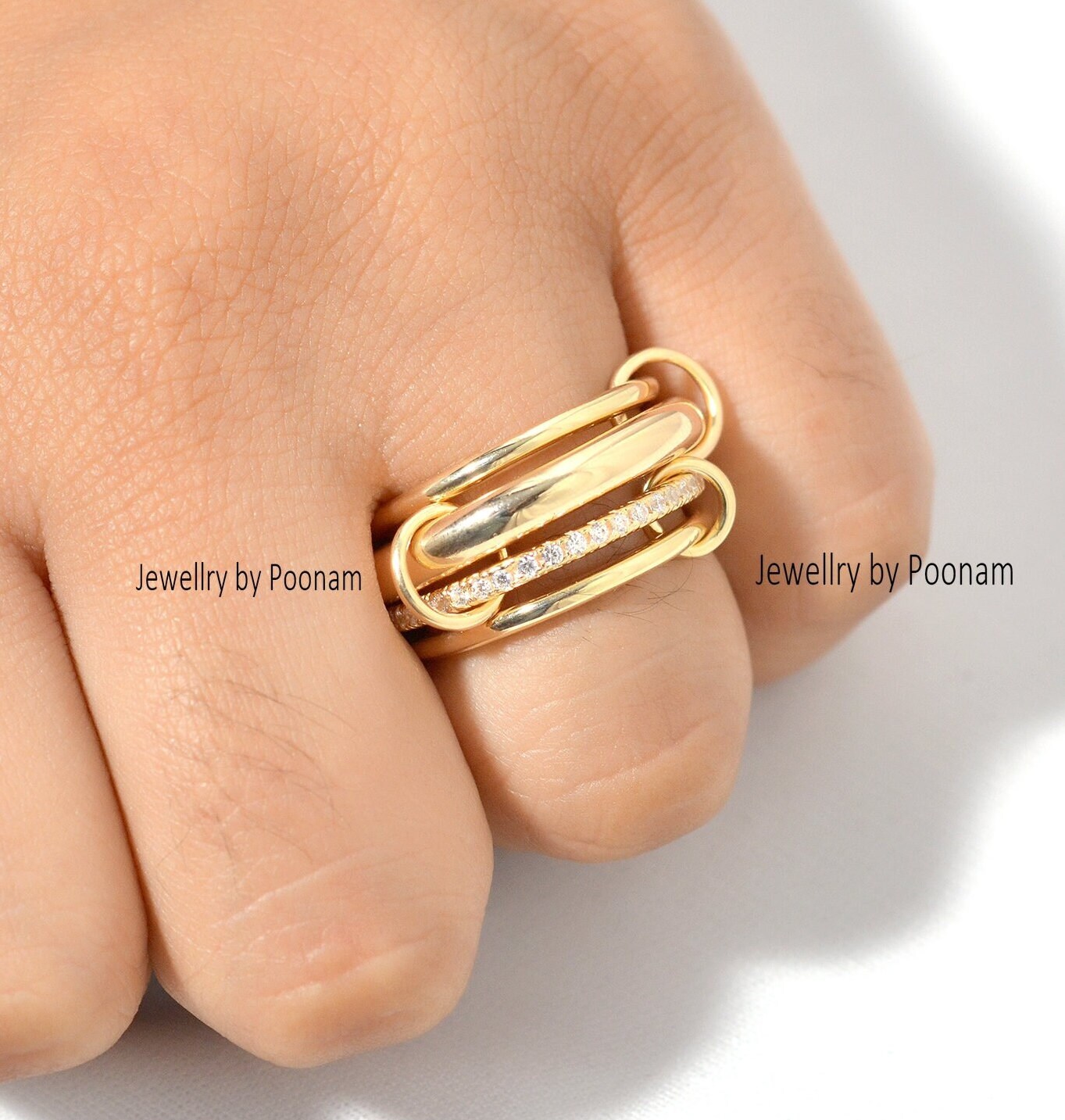 925 Sterling Silver Multi-Link Ring: Diamond Accent Connector Band - View 2 - Jewelry By Poonam | SKU: PJR770- 2/2026