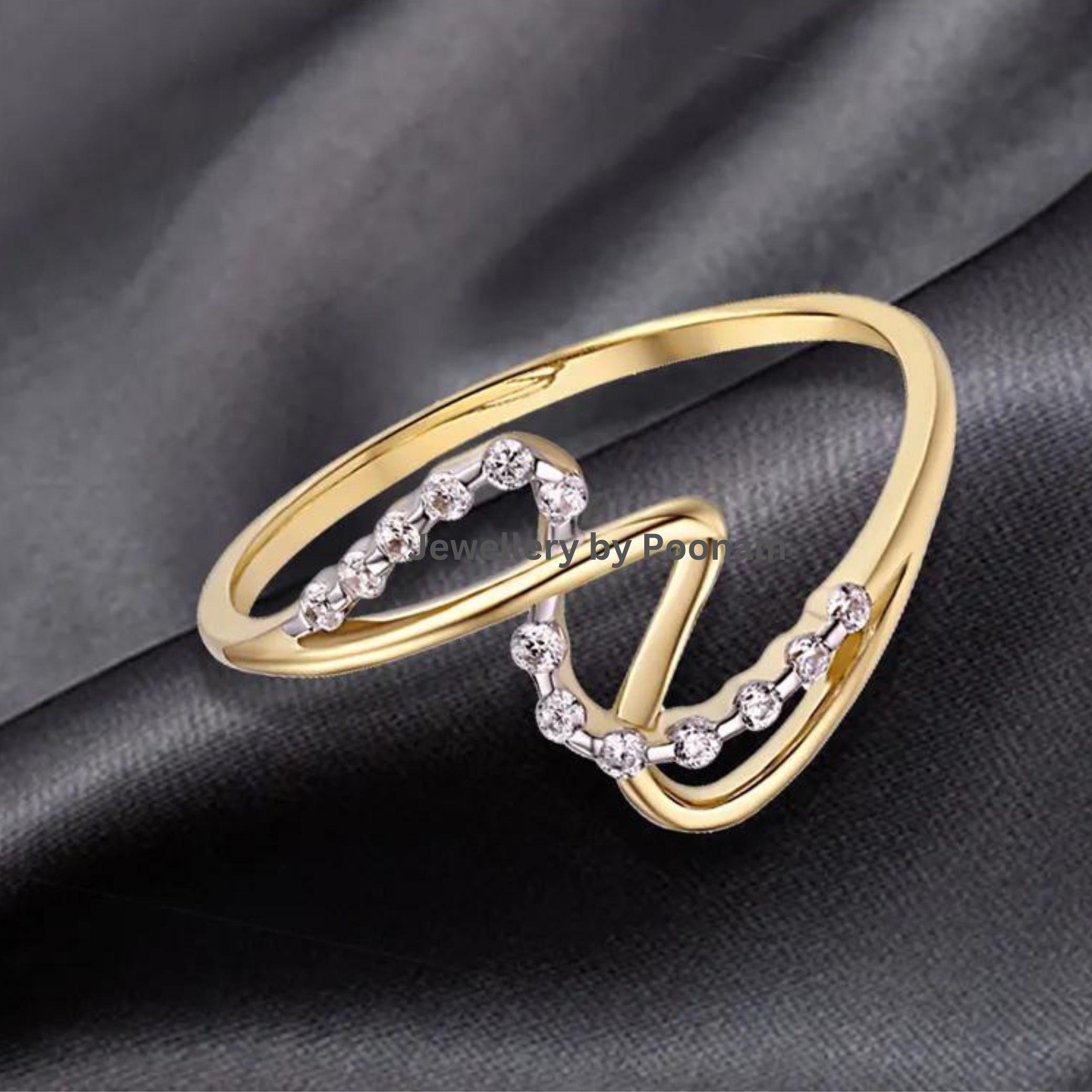 Real Yellow Gold Wedding Ring Set with Moissanite Engagement Ring for Women - View 3 - Jewelry By Poonam | SKU: R-1066