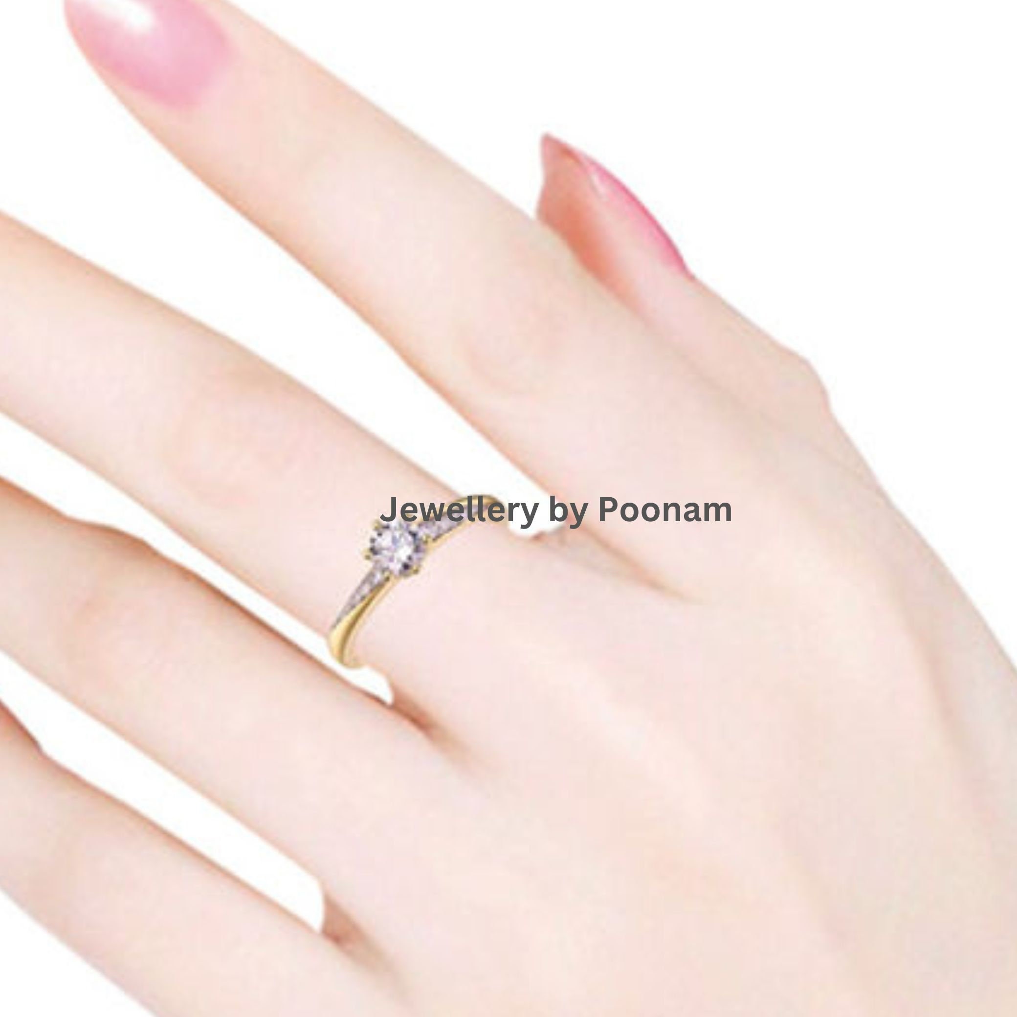 Custom 925 Yellow Gold Stackable Moissanite Diamond Engagement Ring for Women - Unique Jewelry Piece - View 3 - Jewelry By Po