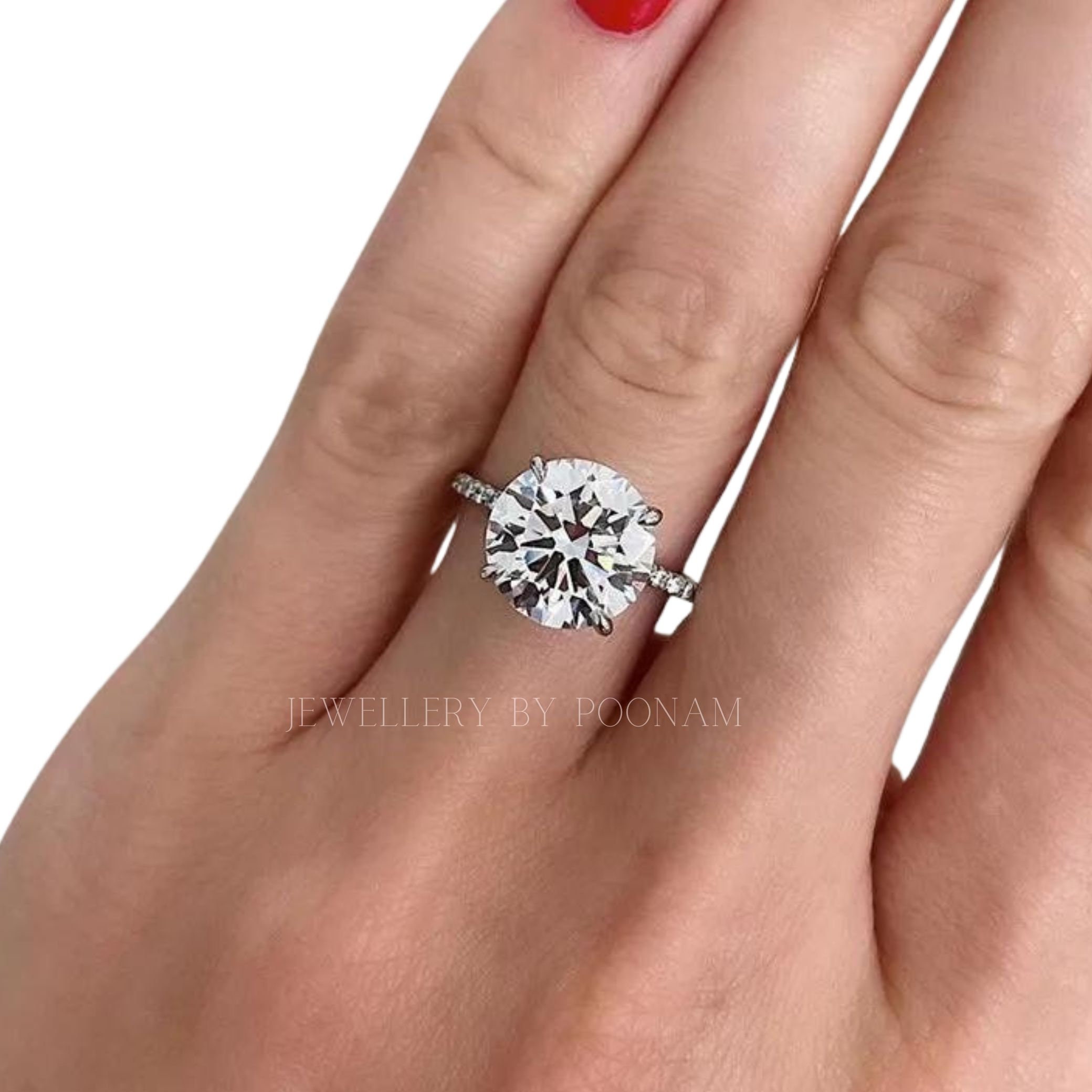 Luxurious Round Cut 4 Prong Engagement Ring for Women in Sterling Silver - Jewelry By Poonam | SKU: R-1159