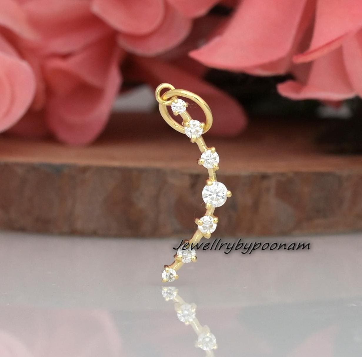 14K Gold Diamond Crescent Moon Pendant: Sterling Silver Charm - Jewelry By Poonam | SKU: PJP3617-SLYGMN-30M 2/26