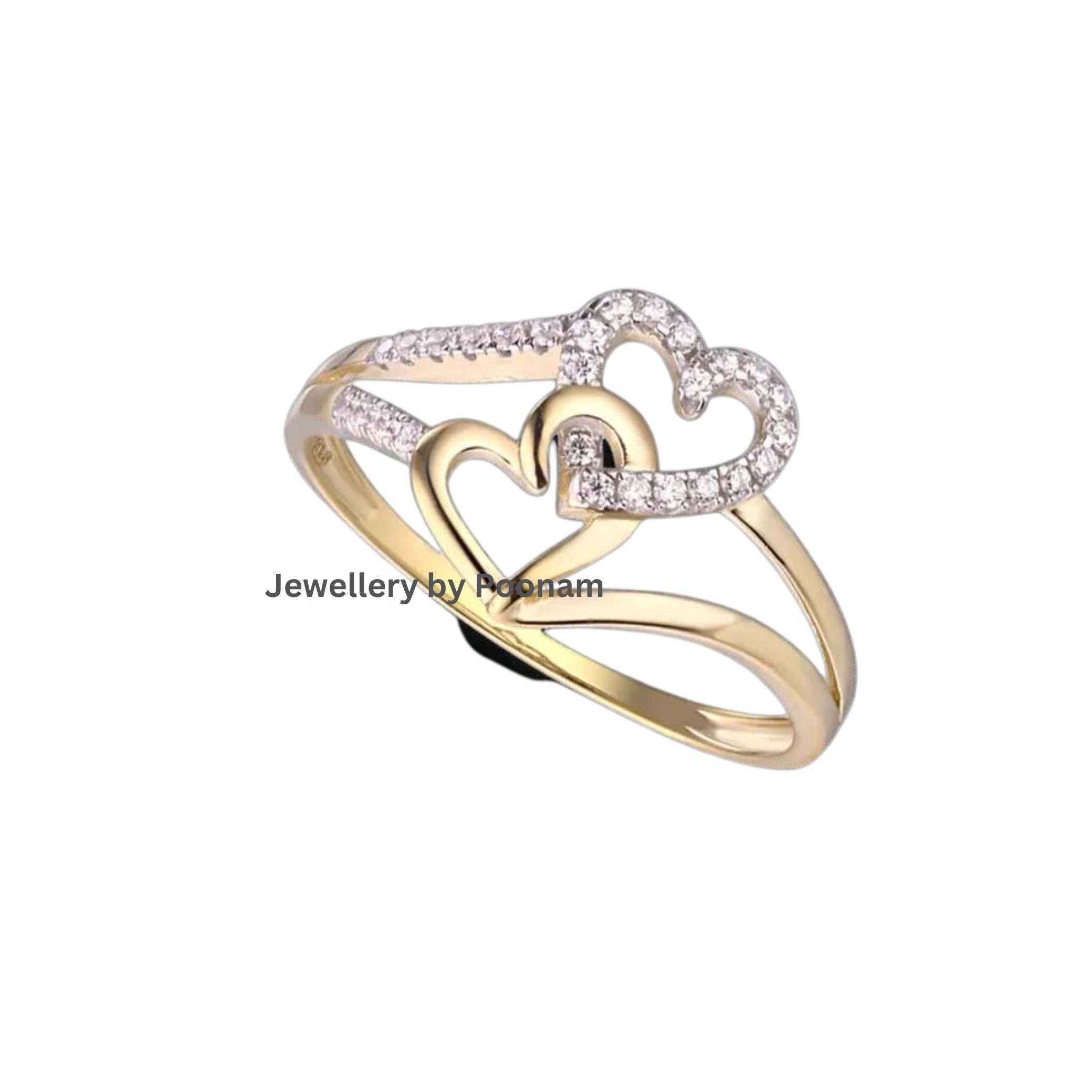 14K Gold Moissanite Heart Ring: Anniversary Wedding Jewelry - View 2 - Jewelry By Poonam | SKU: R-1059