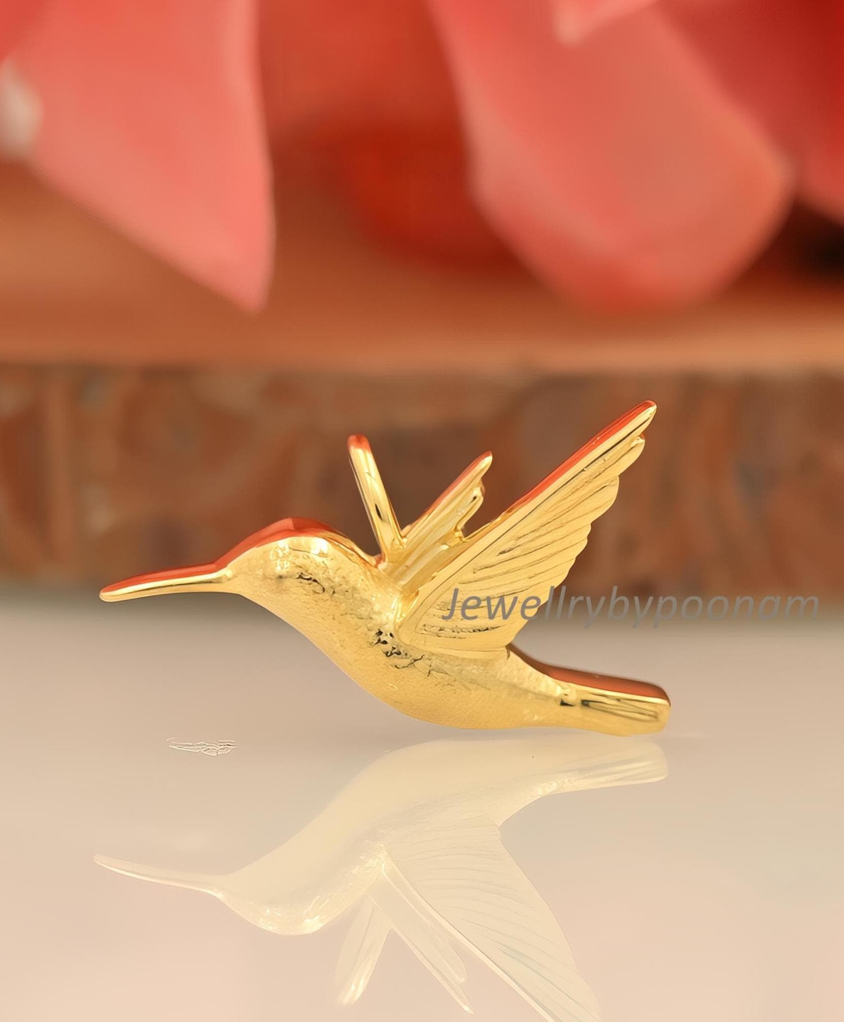14k Gold Hummingbird Pendant: Dainty Bird Charm - Jewelry By Poonam | SKU: PJP4738-SLYG-22M 2/26