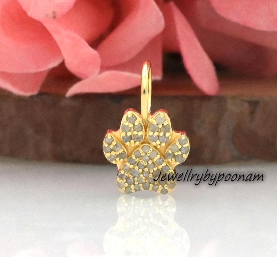 14k Gold Moissanite Paw Print Pendant: Sterling Silver Dog Charm - Jewelry By Poonam | SKU: PJP4168-SLYGDI-20M 2/26