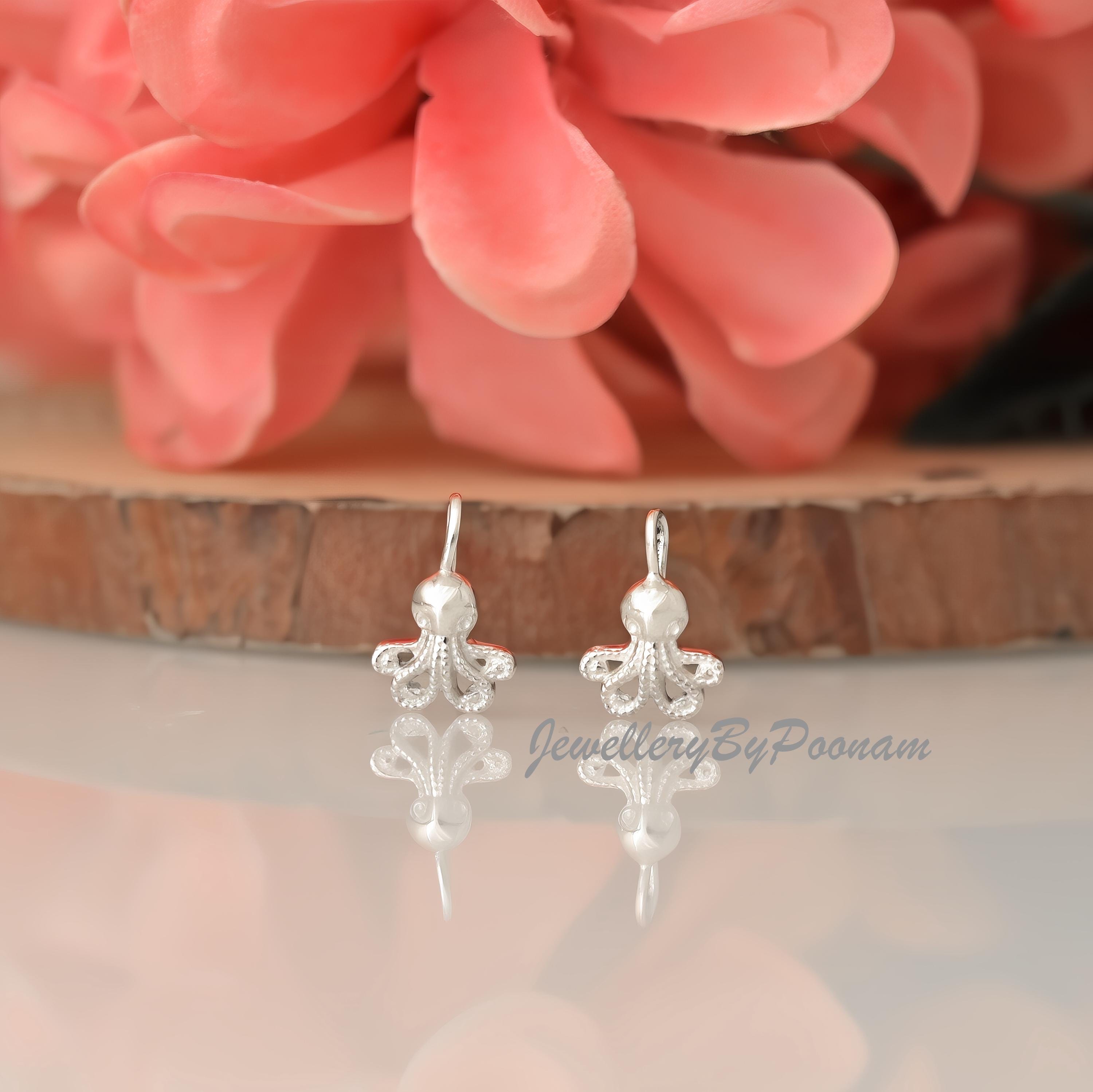 925 Sterling Silver Gold Octopus Earrings, Dainty Silver Stud - View 2 - Jewelry By Poonam | SKU: PJE1962-SLNS-12M 2/26