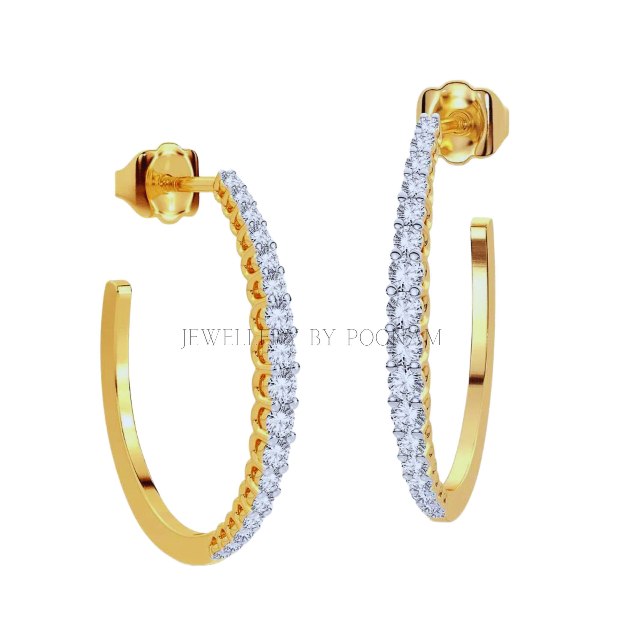 Solid Gold Moissanite Huggie Hoop Earrings | Dainty Everyday Jewelry - View 2 - Jewelry By Poonam | SKU: PJE1490 2/26