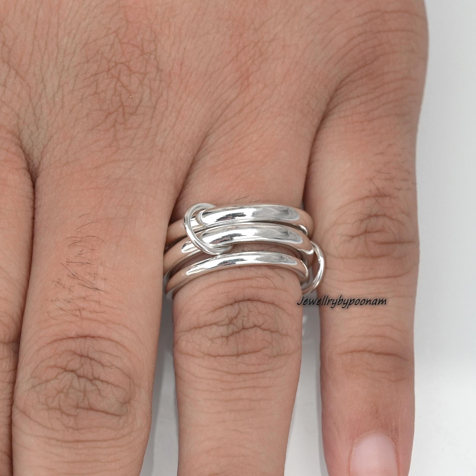925 Sterling Silver Connector Band Ring – Interlocking Plain Design Accessory - View 3 - Jewelry By Poonam | SKU: PJR768- 2/2