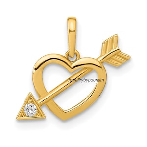 Gold Heart With Arrow Pendant, Diamond Heart Arrow Pendant