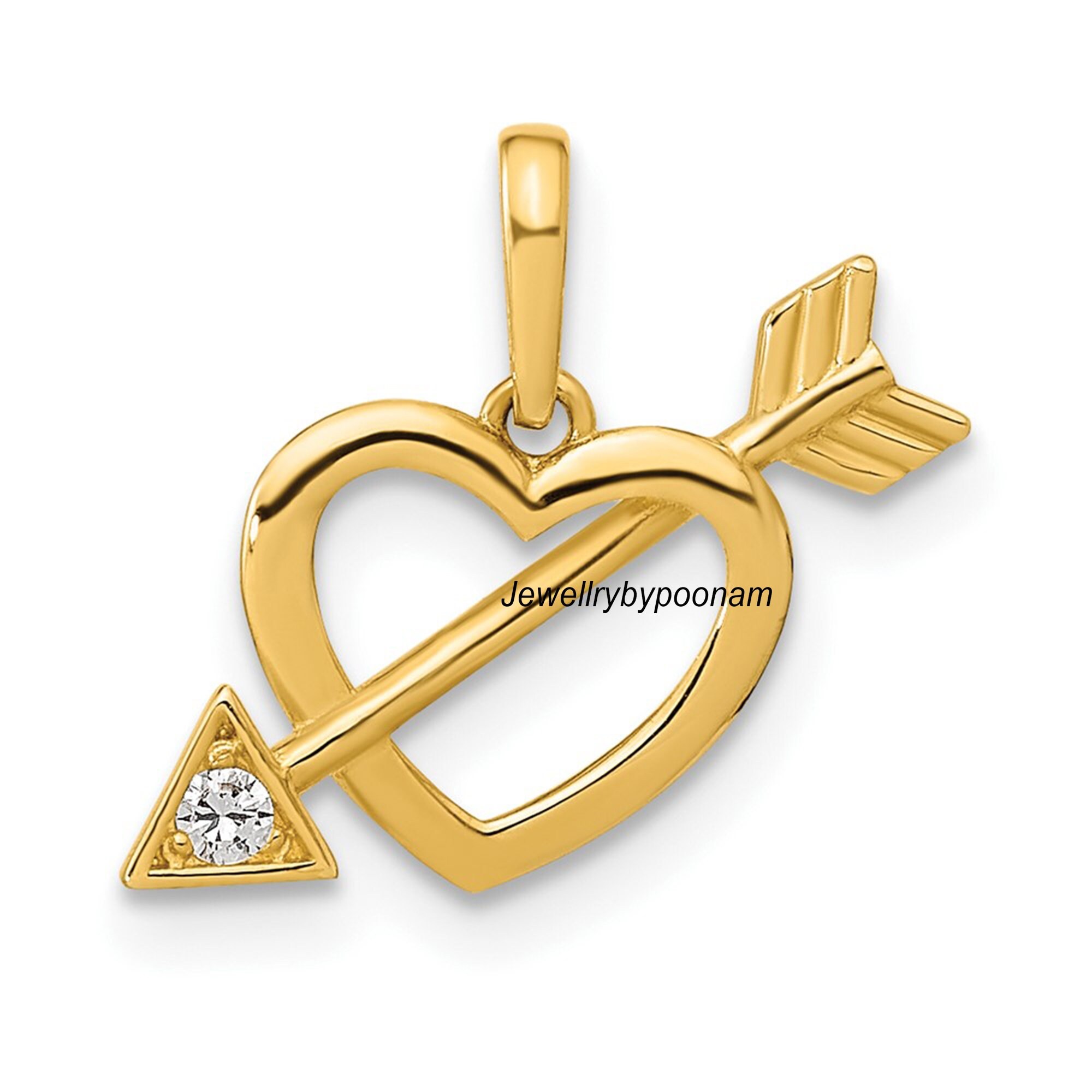 Gold Plated Heart Arrow Pendant: Cubic Zirconia Sterling Silver - Jewelry By Poonam | SKU: PJP-