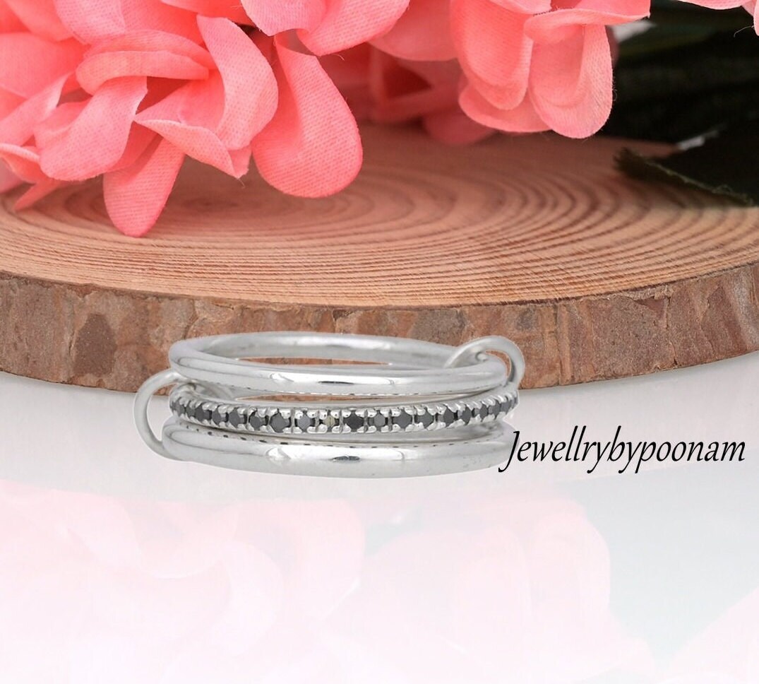 Topaz Sterling Silver Multi-Band Ring, CZ Connector - View 5 - Jewelry By Poonam | SKU: PJR15- 2/26