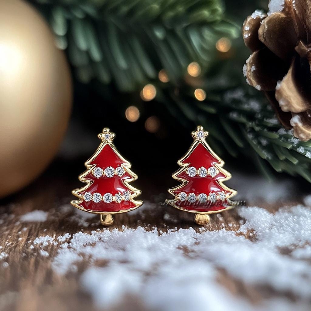 925 Silver Christmas Tree Earrings – Enamel CZ Studs, Festive Holiday Jewelry - View 4 - Jewelry By Poonam | SKU: PJE2004-SLY