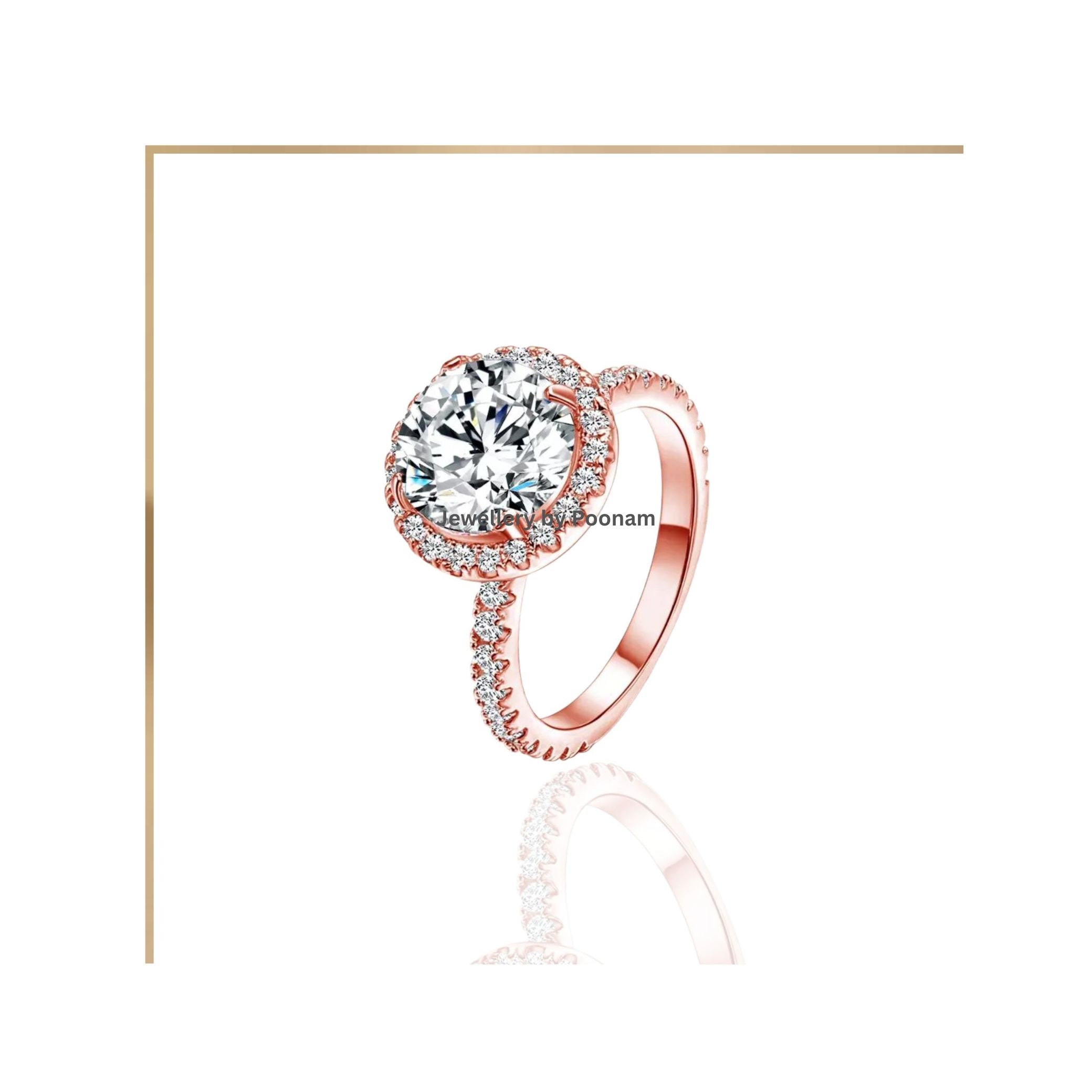 Victorian Halo Moissanite Engagement Ring: 14k Rose Gold Art Deco Ring - View 3 - Jewelry By Poonam | SKU: R-1021