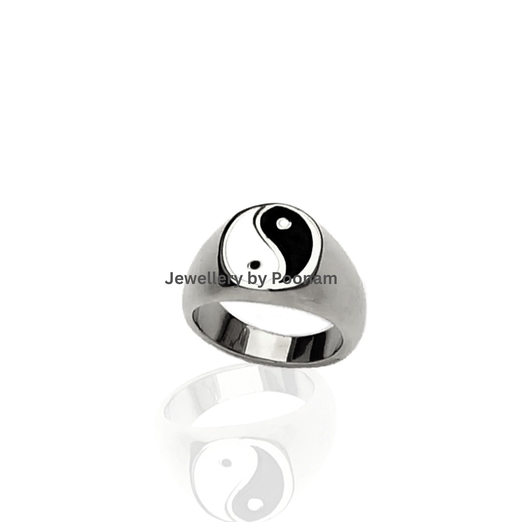 Sterling Silver Yin Yang Signet -black and White 925 Silver