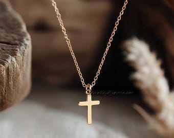 14k Gold Cross Pendant: Dainty Sterling Silver Charm