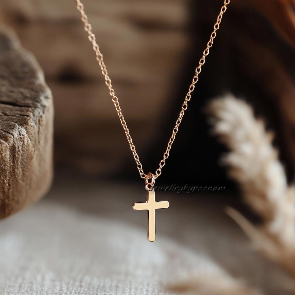 14k Gold Cross Pendant: Dainty Sterling Silver Charm - Jewelry By Poonam | SKU: PJP-