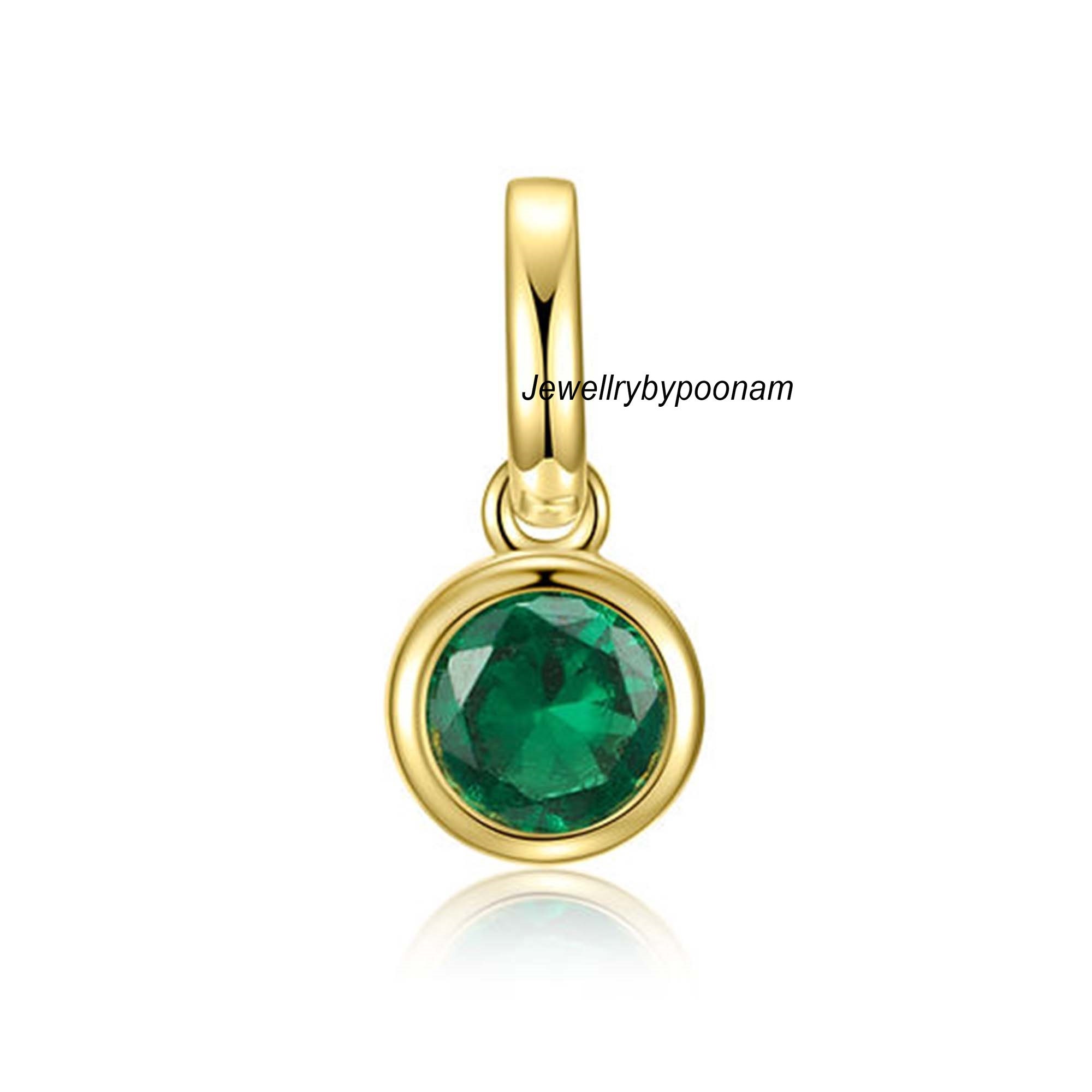 14k Solid Gold Mini Bezel Pendant: Round Moissanite Charm (12 MM) - View 3 - Jewelry By Poonam | SKU: PJP-