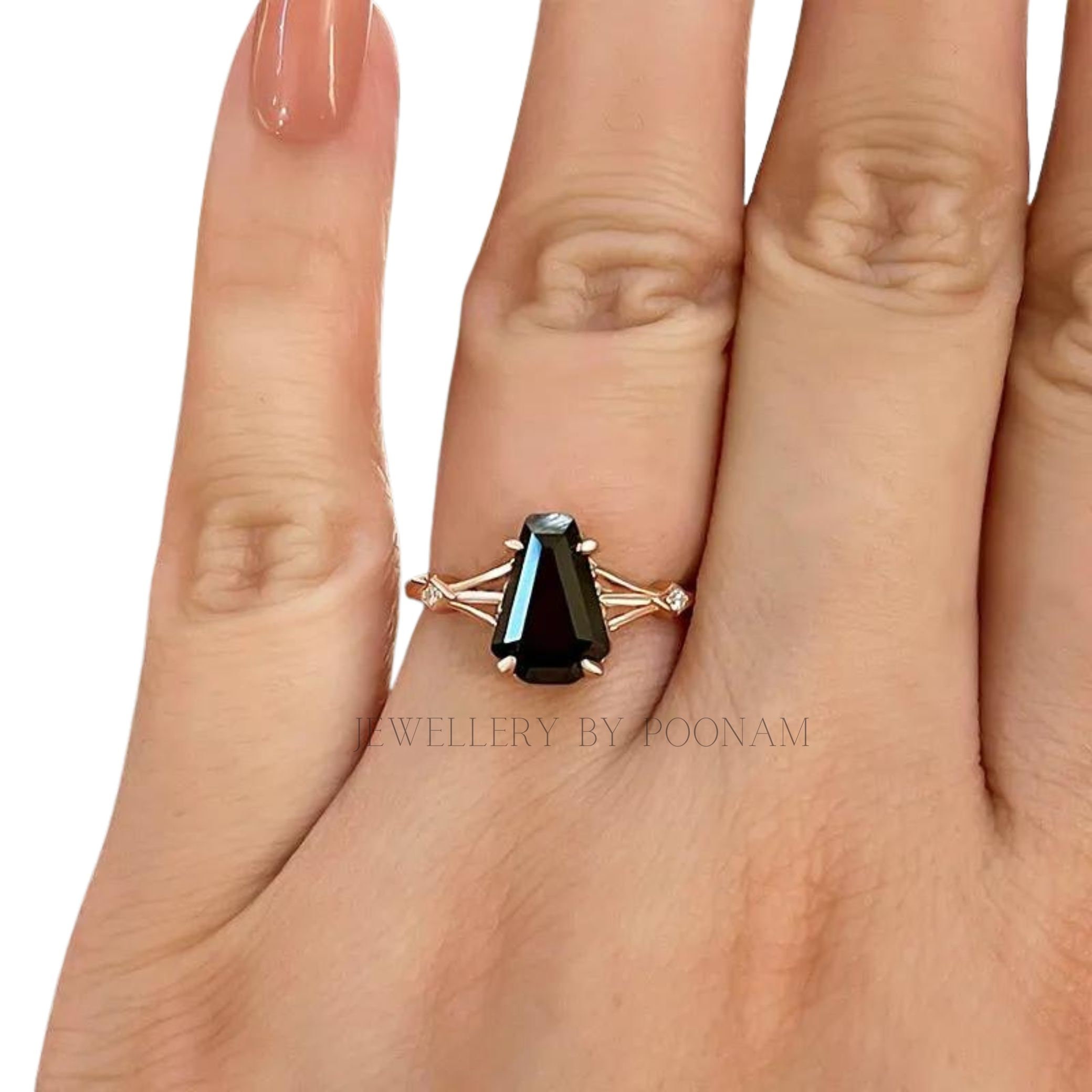 925 Sterling Silver Black Coffin-Cut Moissanite Ring – Unique Engagement Ring for Women - Jewelry By Poonam | SKU: R-1181