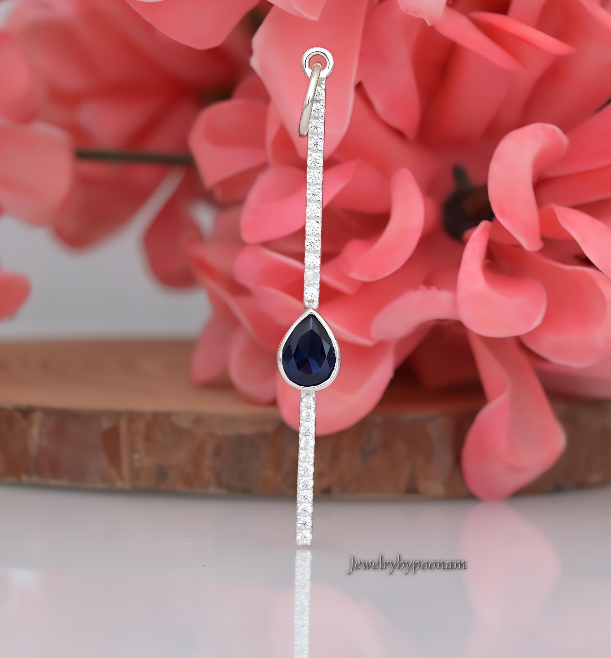 Blue Sapphire Diamond 925 Sterling Silver Match Stick Pendant - Jewelry By Poonam | SKU: PJP4437-SLNSBSPCZ 2/26-50M