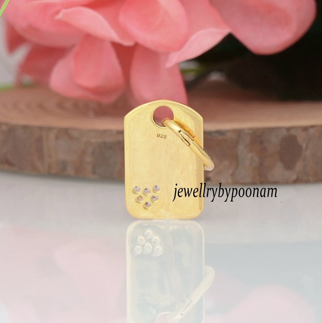 14k Solid Gold Moissanite Heart Dog Tag Pendant, Diamond Charm, 30MM - View 2 - Jewelry By Poonam | SKU: PJP3211-SLYGCZ-30M 2
