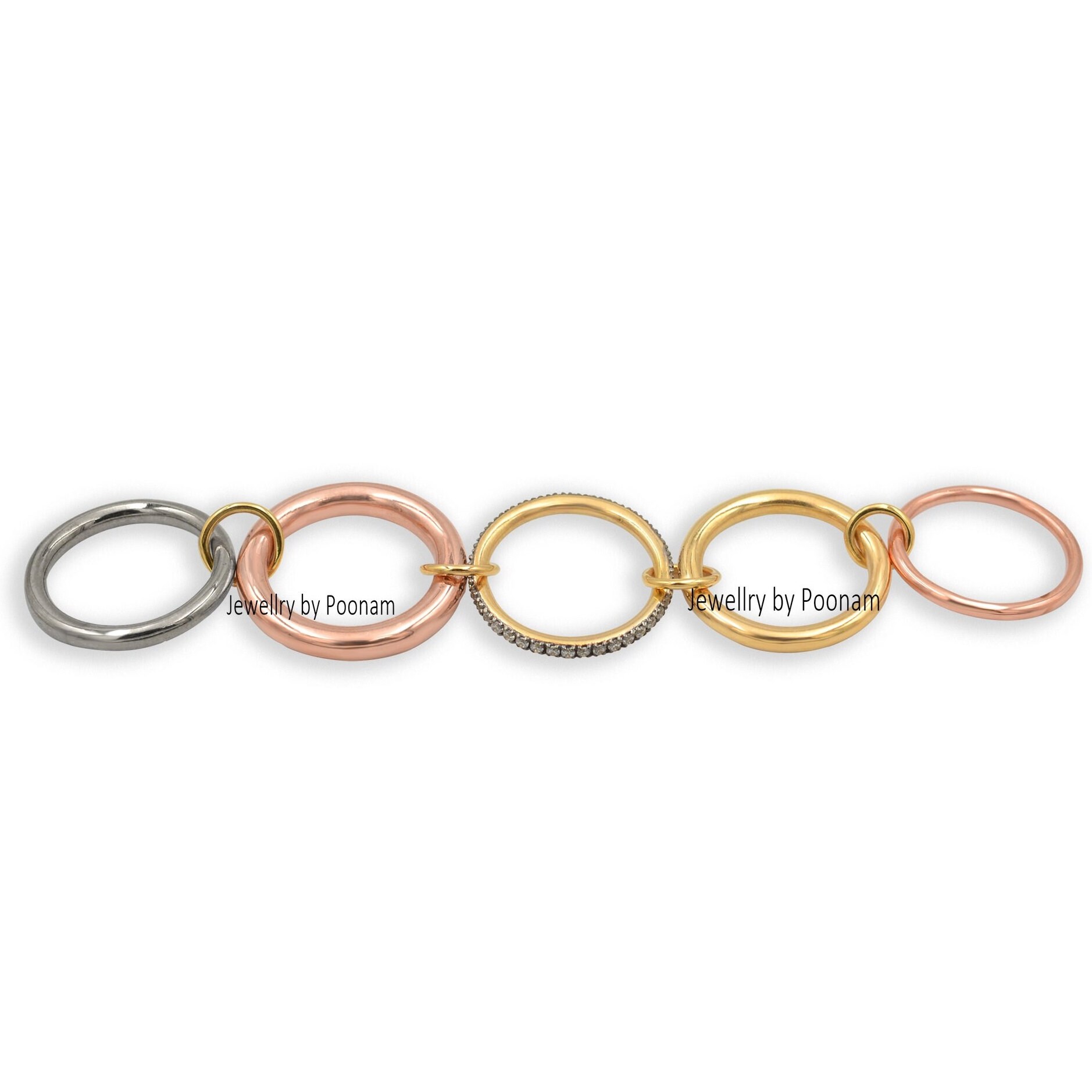 925 Sterling Silver Multi-Link Band Ring Set: 5 Sat Rings, Eternity Statement Ring - View 2 - Jewelry By Poonam | SKU: PJR897