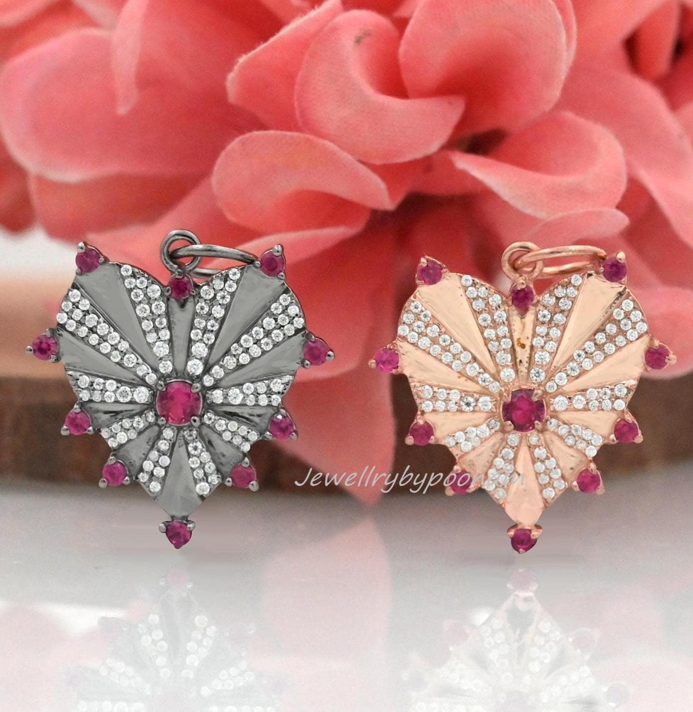 14k Solid Gold Heart Pendant: Diamond, Ruby Charm Jewelry - Jewelry By Poonam | SKU: PJp2461-SLYGRUMN-30M 2/26