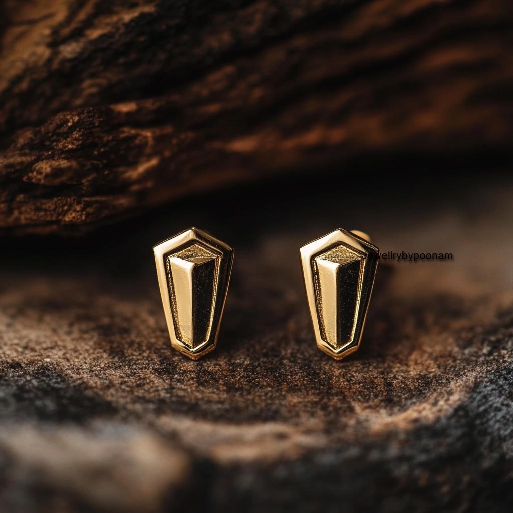 925 Sterling Silver Coffin Stud Earrings — Halloween Jewelry - Jewelry By Poonam | SKU: PJE1805-SLYG-10M
