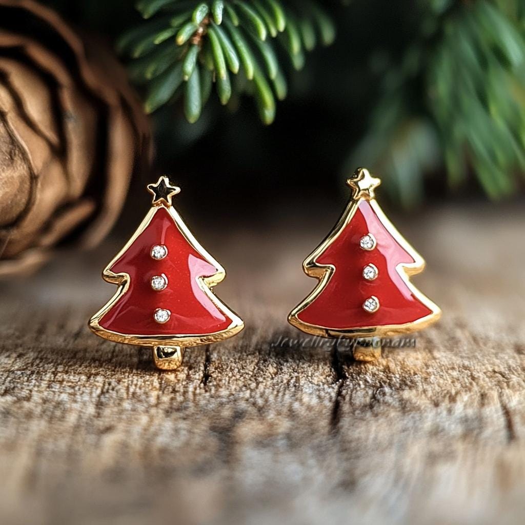 925 Silver Christmas Tree Earrings – Enamel CZ Studs, Festive Holiday Jewelry - View 5 - Jewelry By Poonam | SKU: PJE2004-SLY