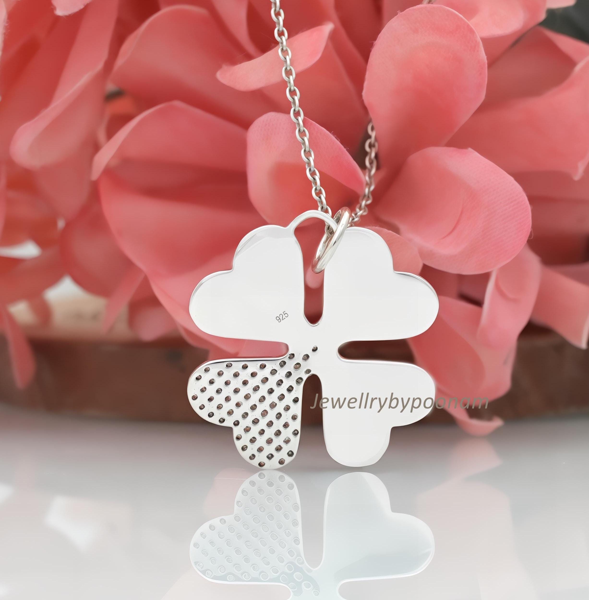 14k Gold Four Leaf Clover Diamond Pendant: Sterling Silver Charm - View 3 - Jewelry By Poonam | SKU: PJP4481-SLNSCZ-35M 2/26
