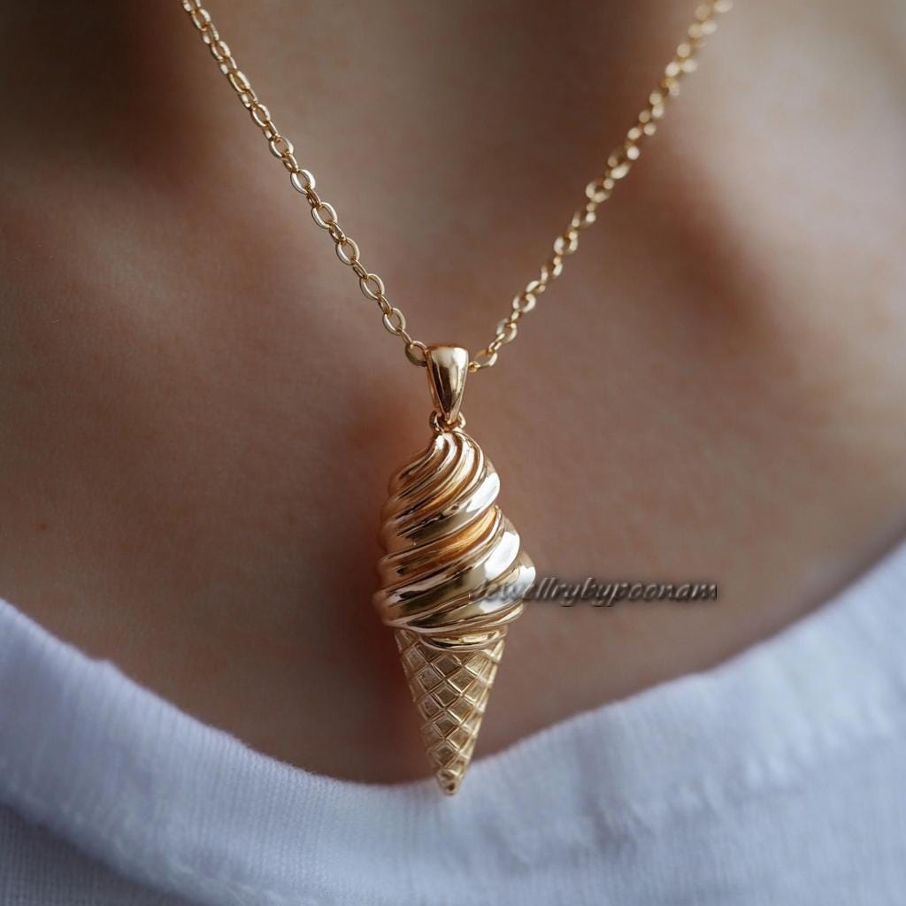 14K Gold Plated Sterling Silver Ice Cream Cone Charm Pendant - View 2 - Jewelry By Poonam | SKU: PJP -SLYG-