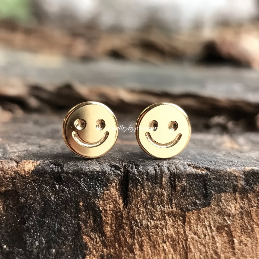 925 Sterling Silver Happy Face Stud Earrings, 10mm Smiley Jewelry - Jewelry By Poonam | SKU: PJE
