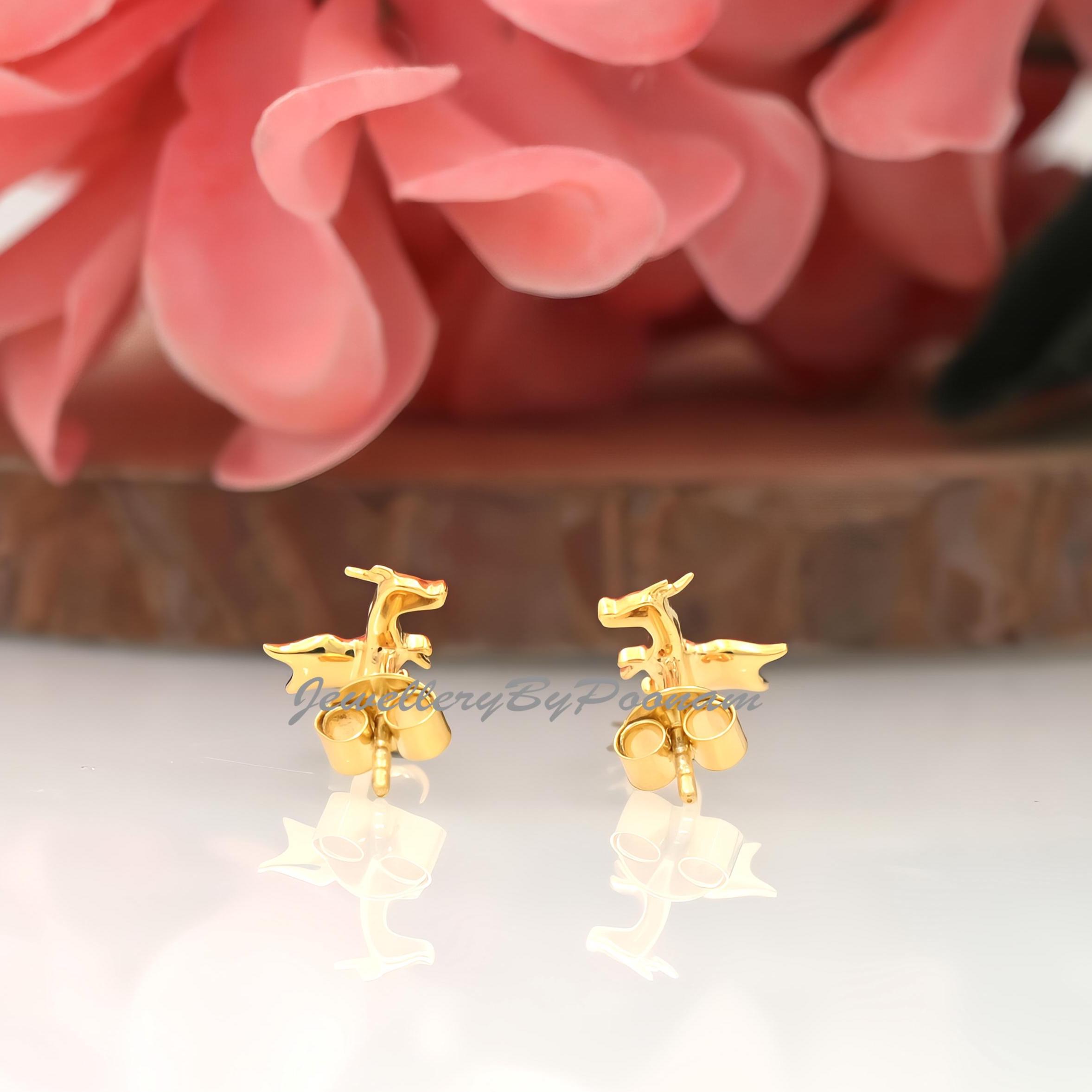 925 Flying Dragon Stud Earrings: Sterling Silver Jewelry - View 3 - Jewelry By Poonam | SKU: PJE1749-SLYG-10M 2/26