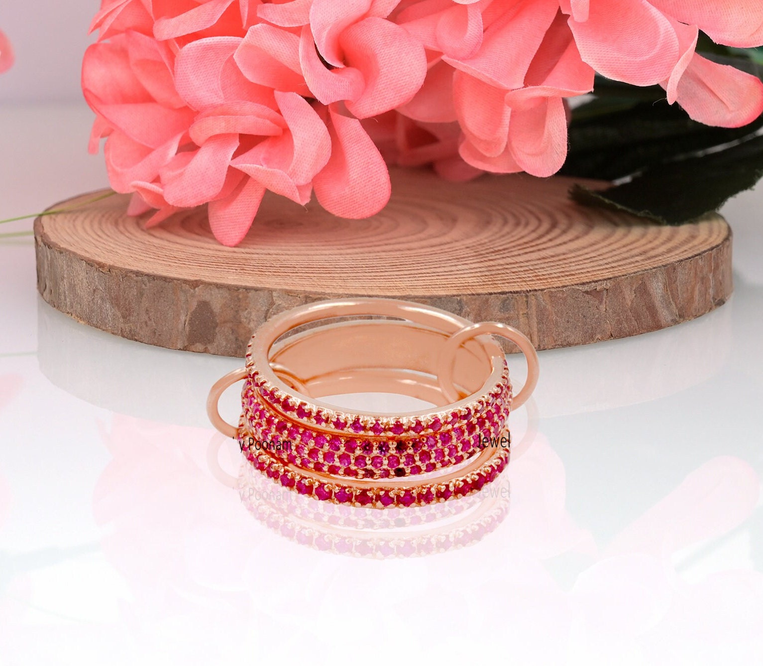 925 Sterling Silver Ruby & CZ Multi-Link Ring for Women, Chunky Connected Stacking Band - Jewelry By Poonam | SKU: PJR511- 2/