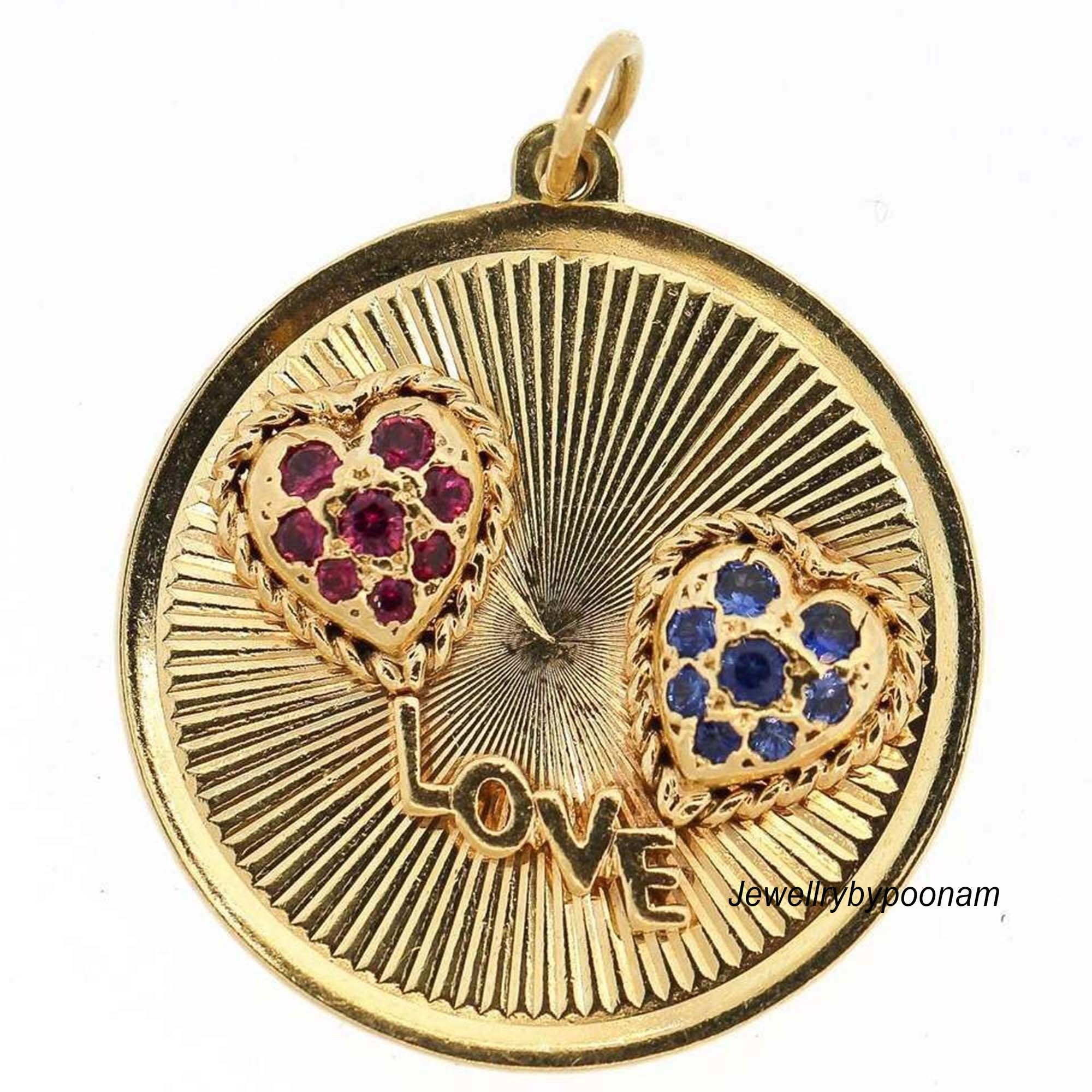 Ruby & Sapphire Heart Charm Pendant: 14k Gold Plated Sterling Silver - Jewelry By Poonam | SKU: PJP-