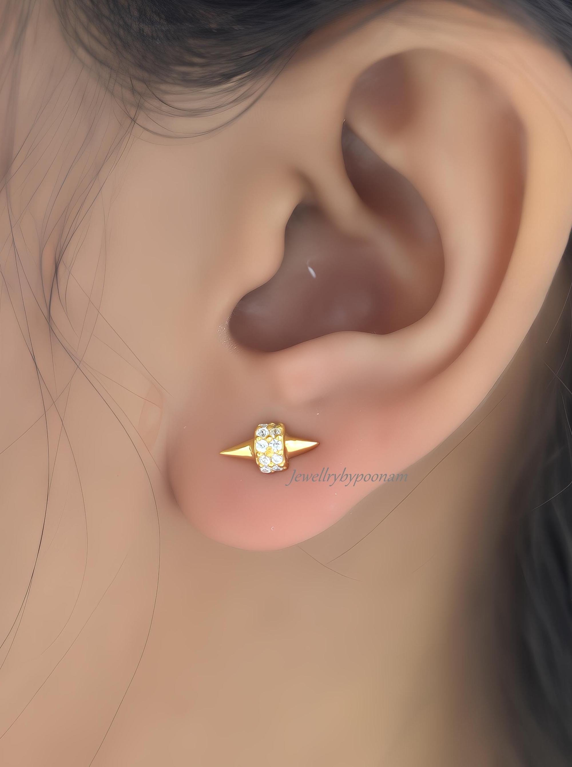 925 Sterling Silver CZ Spike Stud Earrings: Dainty Handmade Jewelry - View 2 - Jewelry By Poonam | SKU: PJE1725-SLNSCZ-10M 2/