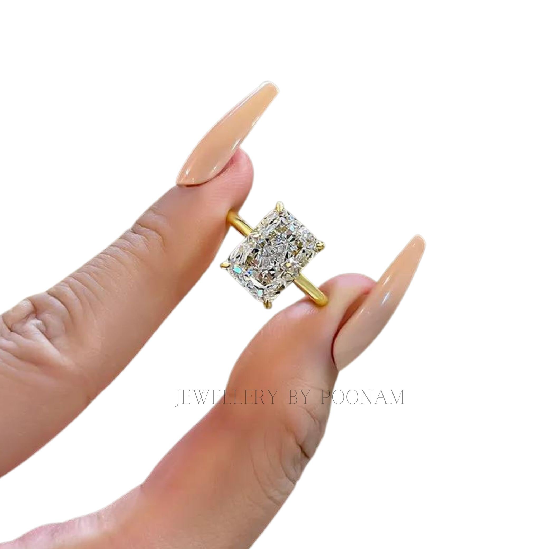 925 Silver CZ Diamond Ring: Rectangle Solitaire, Prong Setting - View 6 - Jewelry By Poonam | SKU: PJR1179- 2/26