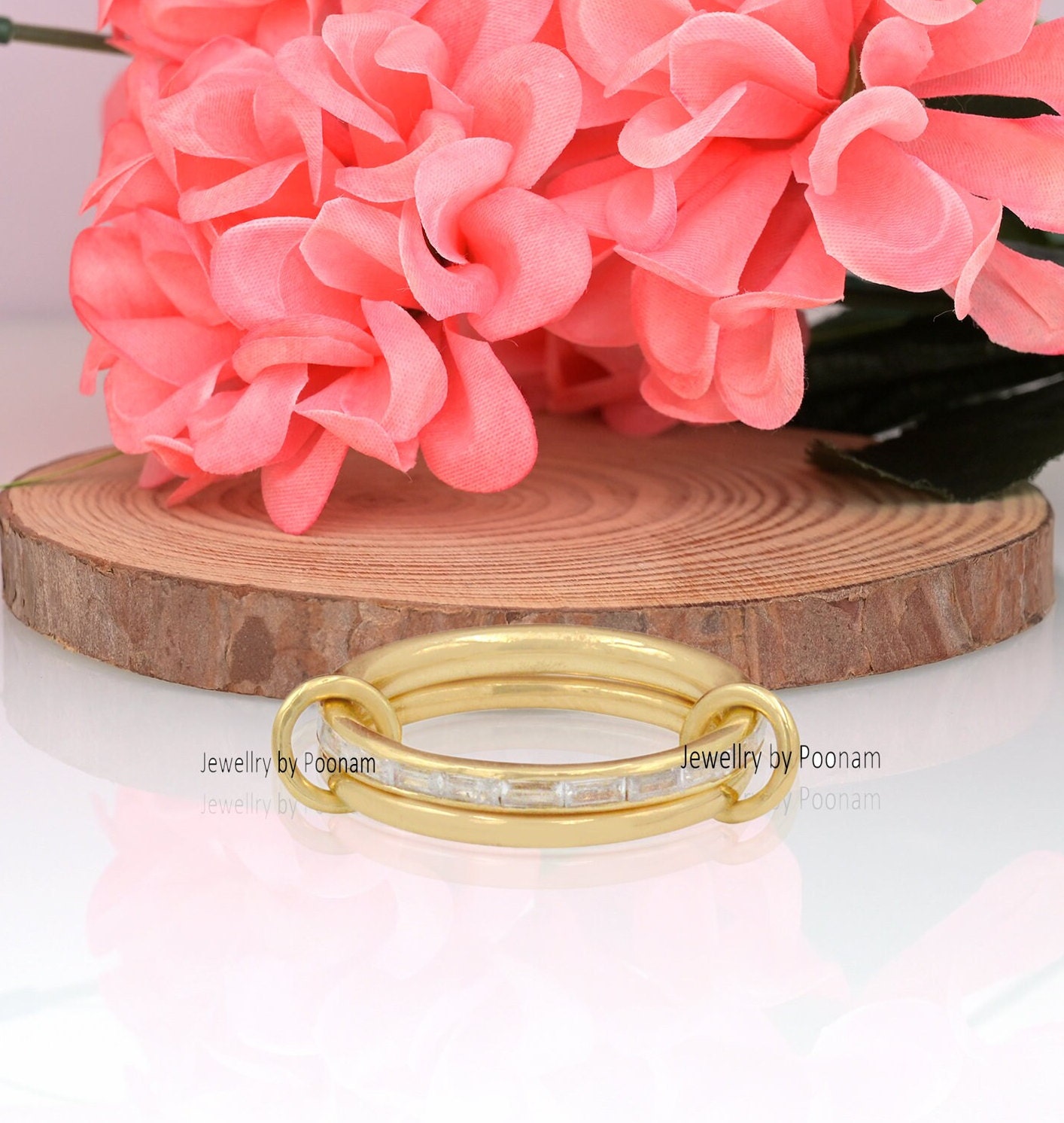 925 Sterling Silver Connector Band Ring with Baguette Gemstone Accent - Jewelry By Poonam | SKU: PJR903- 2/2026
