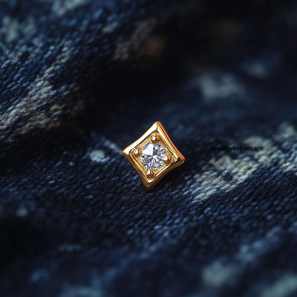 Tiny CZ-Shape Stud Earrings in 925 Sterling Silver — Handmade Studs - View 3 - Jewelry By Poonam | SKU: PJE-
