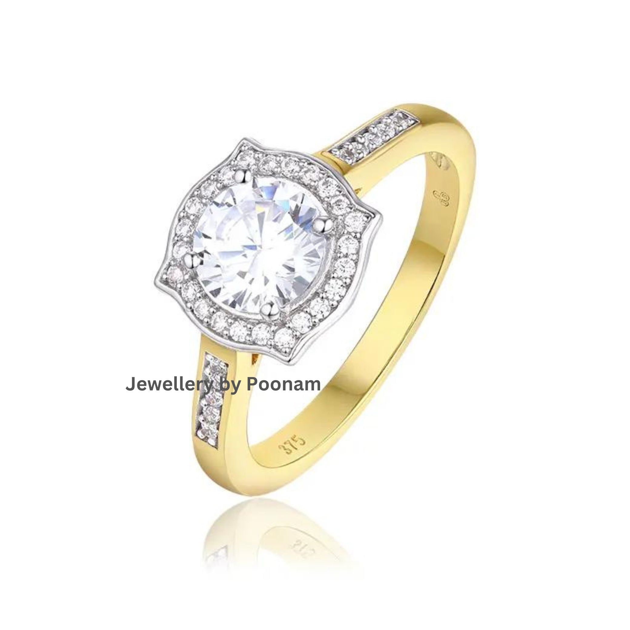 Custom Solitaire Moissanite Ring: 9K/14K Gold Cushion Cut Jewelry - Jewelry By Poonam | SKU: R-1048