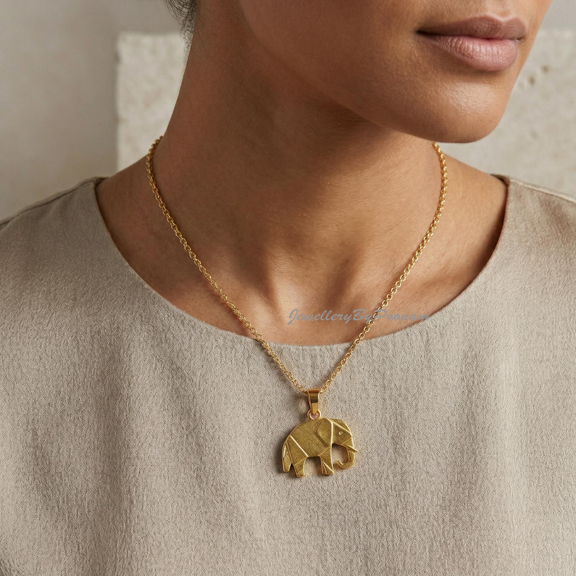 14k Gold-Plated Sterling Silver Elephant Pendant: Baby Animal Charm - Jewelry By Poonam | SKU: PJP-