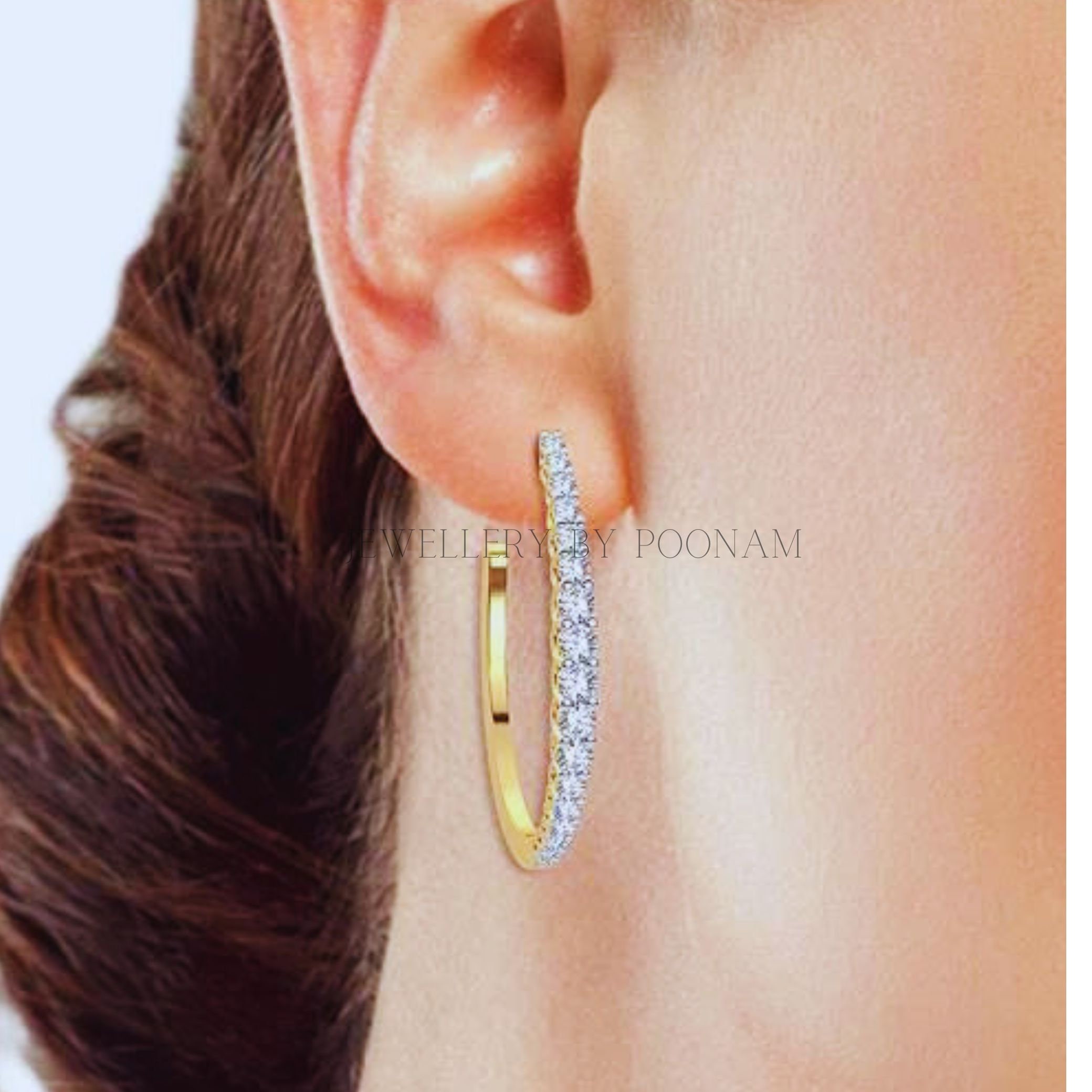 Solid Gold Moissanite Huggie Hoop Earrings | Dainty Everyday Jewelry - View 3 - Jewelry By Poonam | SKU: PJE1490 2/26