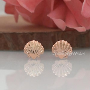 14k Gold Seashell Stud Earrings: Dainty Scallop Jewelry