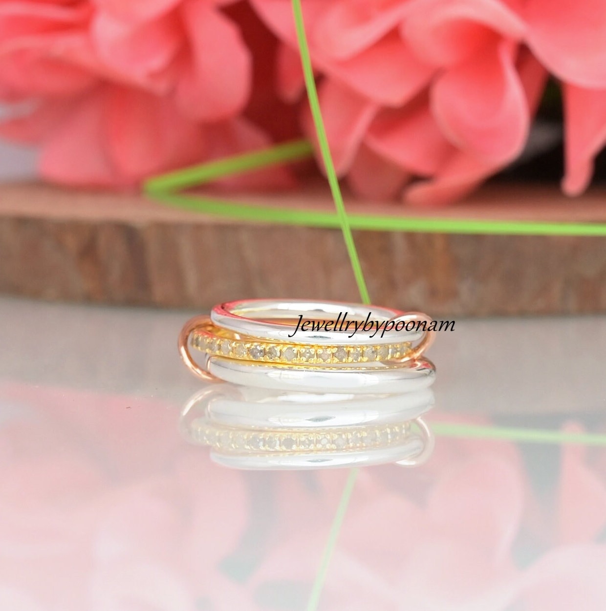 14K Yellow Gold Plated Multi-Link Connected Ring; Eternity Statement Ring - Jewelry By Poonam | SKU: PJR747-SLNSYGRGDI-US-7 2