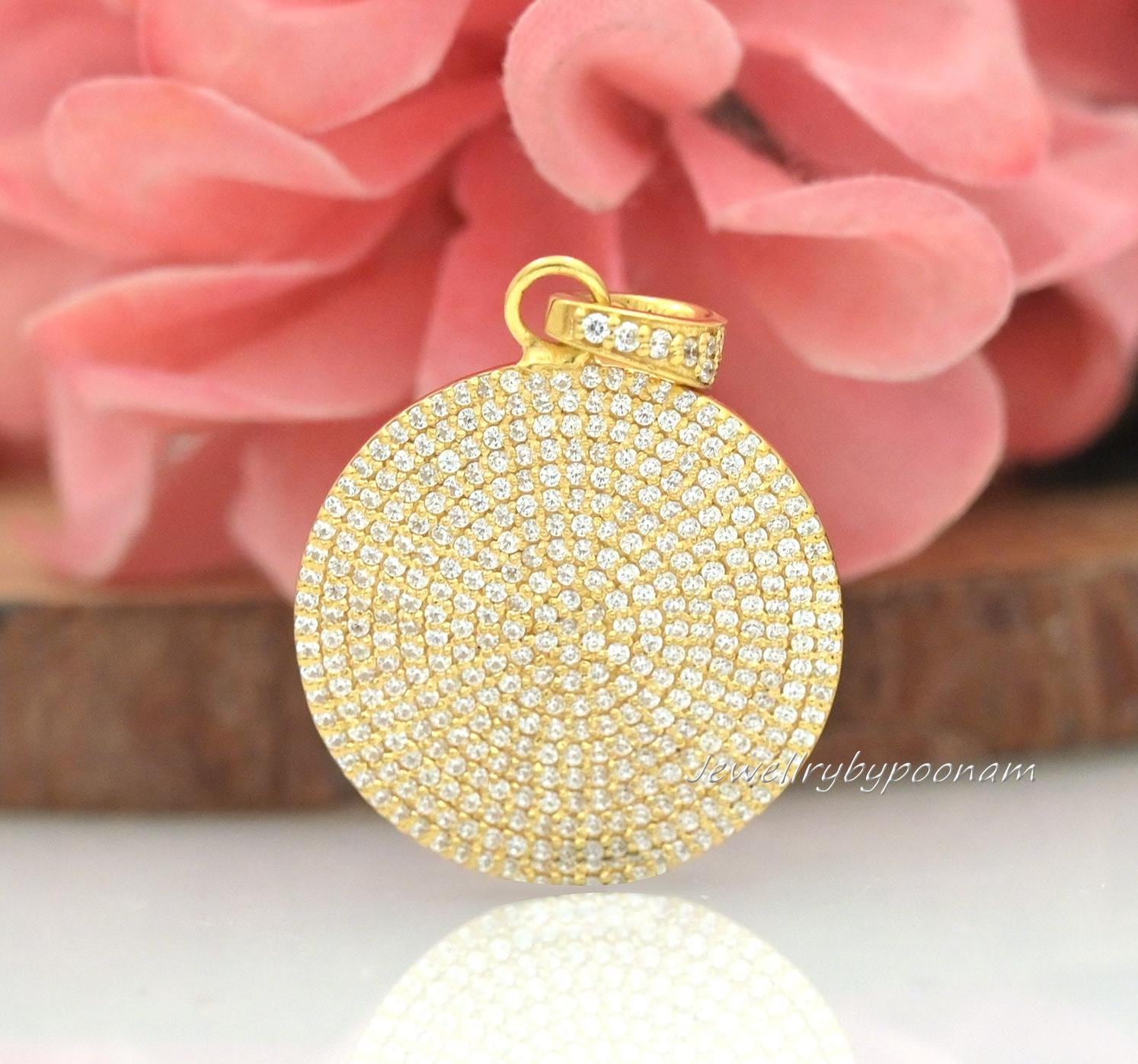 925 Diamond Disc Pendant: Handmade Charm Jewelry - Jewelry By Poonam | SKU: PJP511-SLYGCZ- 2/26