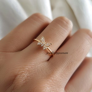 925 Sterling Silver CZ Butterfly Ring, Dainty Pave CZ  Butterfly Ring, Silver CZ Butterfly Ring,Delicate Gold Butterfly Ring, Statement Ring