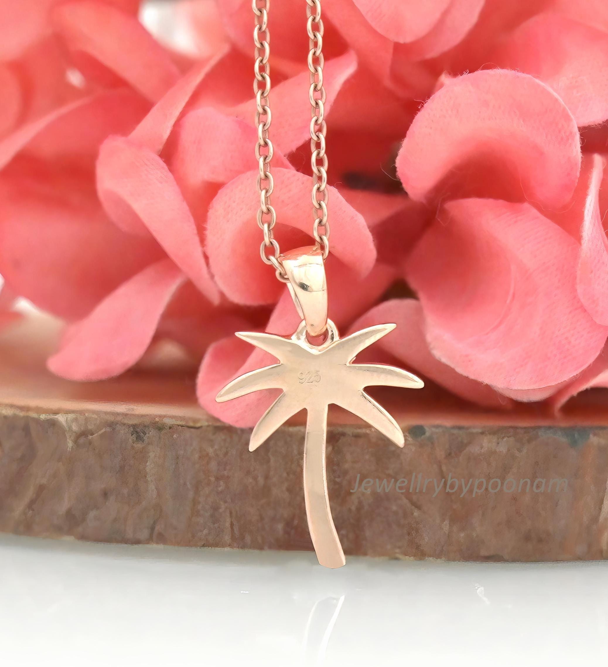 14k Gold Plated Sterling Silver Palm Tree Pendant: CZ Diamond Charm - View 2 - Jewelry By Poonam | SKU: PJP4513-SLRGCZ-25M 2/