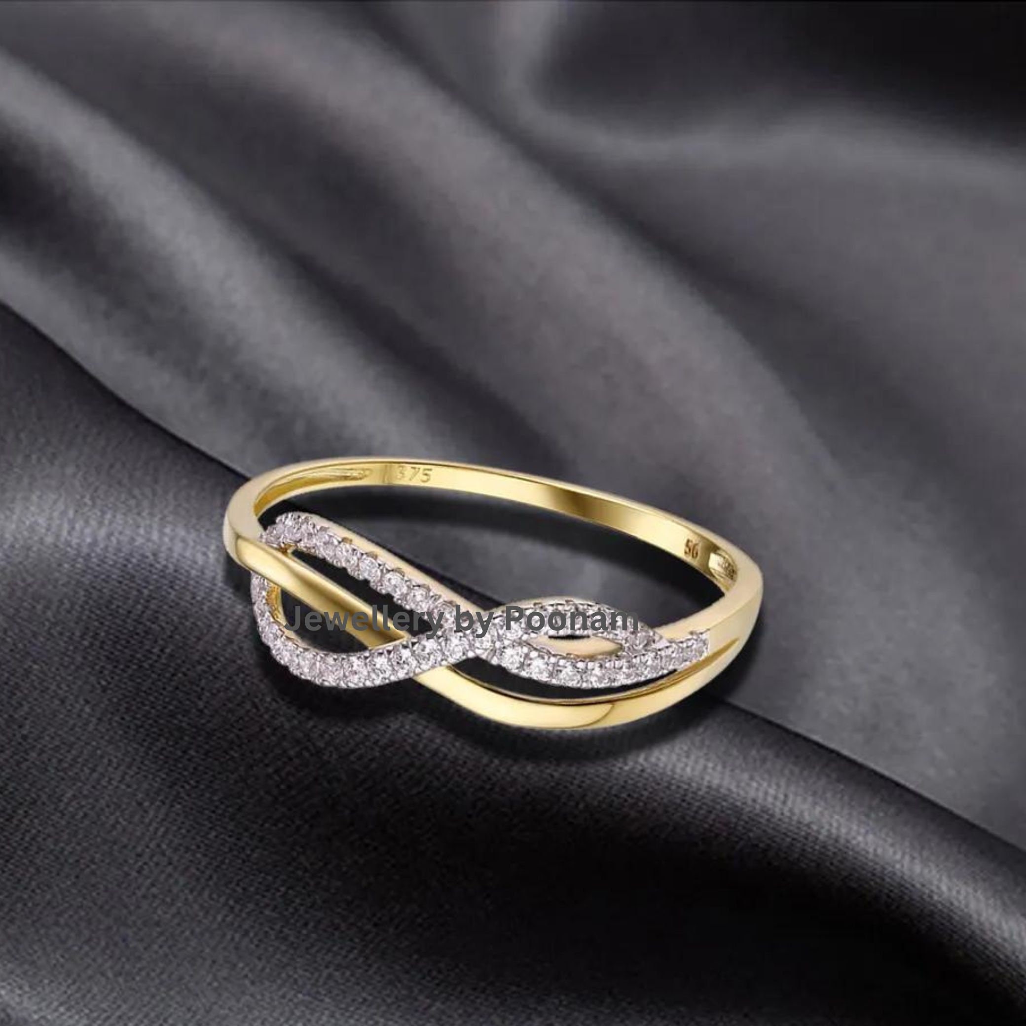 14k Gold Moissanite Infinity Ring: CZ Engagement Ring - View 3 - Jewelry By Poonam | SKU: R-1058