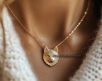 14K Gold Wolfskopf Anhänger Halskette - Sterling Silber Charm